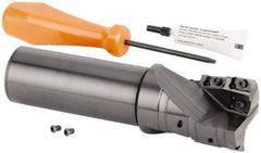 Kennametal - 40mm Cut Diam, 42mm Max Depth of Cut, 32mm Shank Diam, 160mm OAL, Indexable Square Shoulder Helical End Mill - GOMT 13T3.., JOMT 13T3.. Inserts, Cylindrical Shank, 0° Lead Angle, Series KDMR - Benchmark Tooling