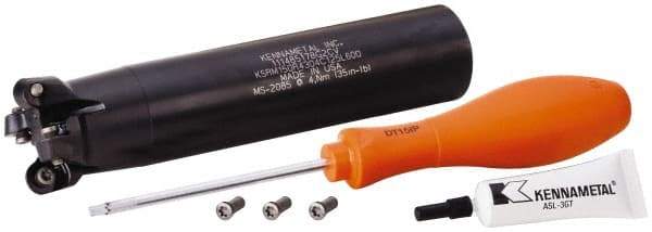 Kennametal - 1-1/2" Cutting Diam, 1-1/4" Shank Diam, 1-1/2" Max Depth of Cut, Straight Shank Indexable Copy End Mill - 4 Inserts, RP.T 43.. Insert, KSRM Toolholder, Through Coolant - Benchmark Tooling