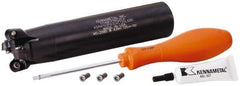 Kennametal - 1-1/2" Cutting Diam, 1-1/4" Shank Diam, 1-1/2" Max Depth of Cut, Straight Shank Indexable Copy End Mill - 4 Inserts, RP.T 43.. Insert, KSRM Toolholder, Through Coolant - Benchmark Tooling