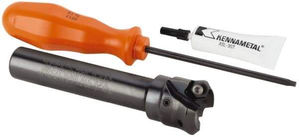 Kennametal - 45° Lead Angle, 33.58mm Max Cut Diam, 1" Min Cut Diam, 3.23mm Max Depth of Cut, Indexable Chamfer and Angle End Mill - 2 Inserts, HNGJ 0604ANENLD Insert Style, 121.92mm Overall Length, Through Coolant, Straight Shank - Benchmark Tooling