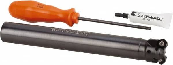 Kennametal - 45° Lead Angle, 33.58mm Max Cut Diam, 1" Min Cut Diam, 3.23mm Max Depth of Cut, Indexable Chamfer and Angle End Mill - 3 Inserts, HNGJ 0604ANENLD Insert Style, 203.2mm Overall Length, Through Coolant, Straight Shank - Benchmark Tooling