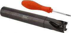 Kennametal - 1-1/4" Cut Diam, 14.48mm Max Depth of Cut, 1-1/4" Shank Diam, 8" OAL, Indexable Square Shoulder Helical End Mill - EC14.., EP14.. Inserts, Cylindrical Shank, 0° Lead Angle, Through Coolant, Series Mill 1-14 - Benchmark Tooling