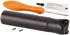 Kennametal - 1-1/2" Cut Diam, 0.059" Max Depth, 1-1/4" Shank Diam, Cylindrical Shank Indexable High-Feed Helical End Mill - Screw Holding Method, WOEJ090512.. Insert, KF2X Toolholder, Through Coolant - Benchmark Tooling