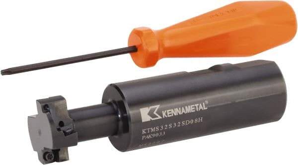 Kennametal - 1.2598" Cutting Diam x 0.5512" Cutting Width, 4 Cutter Inserts, 1.2598" Shank Diam, Indexable T-Slot Cutter - Insert Style SDMT 080308EGG, 4.7244" OAL, 2 Flutes - Benchmark Tooling