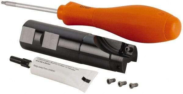Kennametal - 32mm Cut Diam, 6.57mm Max Depth of Cut, 32mm Shank Diam, 100mm OAL, Indexable Square Shoulder End Mill - SP.T 10T3.. Inserts, Weldon Shank, 0° Lead Angle, Through Coolant, Series KSSM 90 - Benchmark Tooling