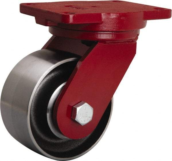 Hamilton - 6" Diam x 3" Wide x 8-1/2" OAH Top Plate Mount Swivel Caster - Forged Steel, 4,000 Lb Capacity, Sealed Precision Ball Bearing, 6-1/8 x 7-1/2" Plate - Benchmark Tooling