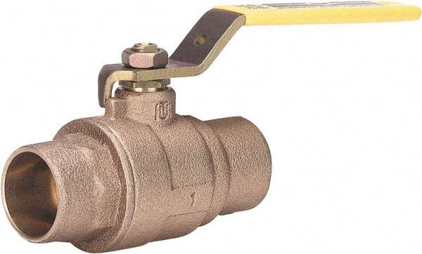 Milwaukee Valve - 1-1/2" Pipe, Large Port, Bronze Standard Ball Valve - 2 Piece, Solder Ends, Lever Handle, 600 WOG, 150 WSP - Benchmark Tooling