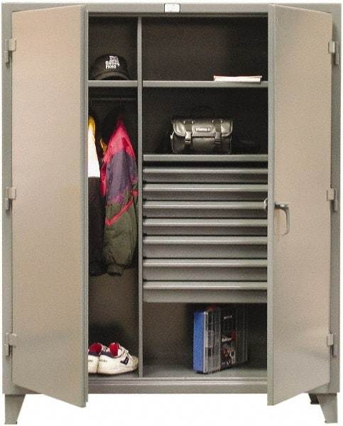 Strong Hold - 3 Shelf 7 Bin Combination Storage Cabinet - Steel, 48" Wide x 24" Deep x 78" High, Dark Gray - Benchmark Tooling
