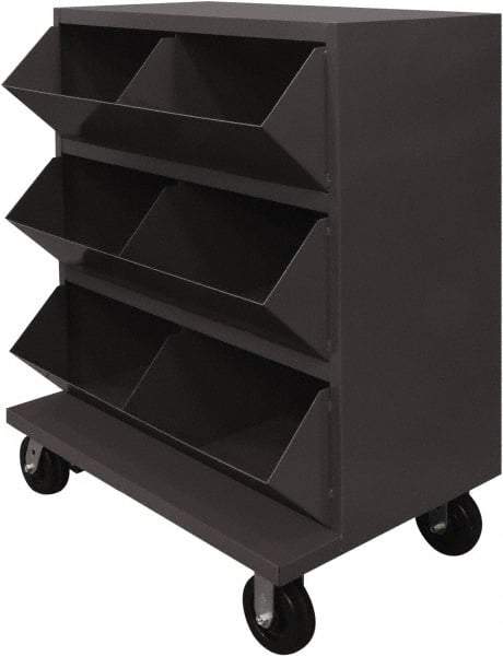 Durham - 2,400 Lb Capacity, 24" Wide x 36" Long x 49-1/4" High Storage Bin Cart - 6 Slot, Steel, 2 Rigid/2 Swivel Casters - Benchmark Tooling
