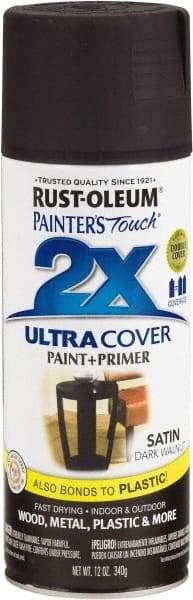Rust-Oleum - Dark Walnut, Satin, Enamel Spray Paint - 8 Sq Ft per Can, 12 oz Container, Use on Multipurpose - Benchmark Tooling