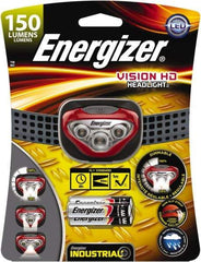 Energizer - White LED Bulb, 180 Lumens, Hands-free Flashlight - Red, Gray Plastic Body, 3 AAA Alkaline Batteries Included - Benchmark Tooling