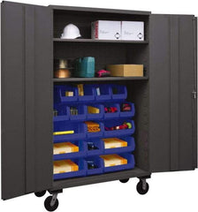 Durham - 2 Shelf 18 Bin Mobile Storage Cabinet - Steel, 48" Wide x 24" Deep x 80" High, Blue - Benchmark Tooling