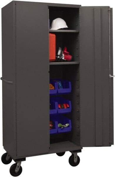 Durham - 2 Shelf 12 Bin Mobile Storage Cabinet - Steel, 36" Wide x 24" Deep x 80" High, Blue - Benchmark Tooling