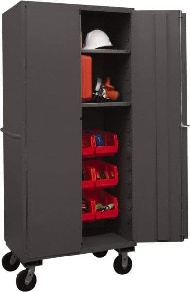 Durham - 2 Shelf 12 Bin Mobile Storage Cabinet - Steel, 36" Wide x 24" Deep x 80" High, Red - Benchmark Tooling