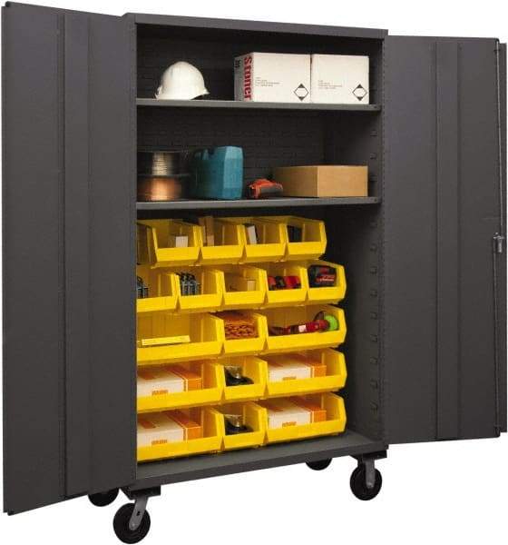 Durham - 2 Shelf 18 Bin Mobile Storage Cabinet - Steel, 48" Wide x 24" Deep x 80" High, Yellow - Benchmark Tooling