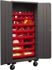 Durham - 30 Bin Mobile Storage Cabinet - Steel, 36" Wide x 24" Deep x 80" High, Red - Benchmark Tooling