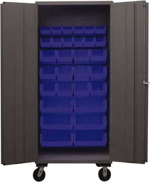 Durham - 30 Bin Mobile Storage Cabinet - Steel, 36" Wide x 24" Deep x 80" High, Blue - Benchmark Tooling