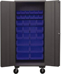 Durham - 30 Bin Mobile Storage Cabinet - Steel, 36" Wide x 24" Deep x 80" High, Blue - Benchmark Tooling