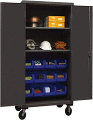 Durham - 2 Shelf 12 Bin Mobile Storage Cabinet - Steel, 36" Wide x 24" Deep x 80" High, Blue - Benchmark Tooling