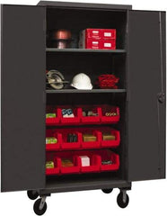 Durham - 2 Shelf 12 Bin Mobile Storage Cabinet - Steel, 36" Wide x 24" Deep x 80" High, Red - Benchmark Tooling