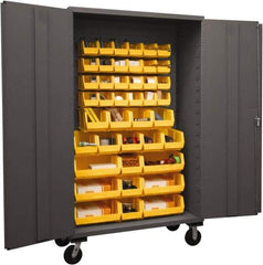 Durham - 42 Bin Mobile Storage Cabinet - Steel, 48" Wide x 24" Deep x 80" High, Yellow - Benchmark Tooling