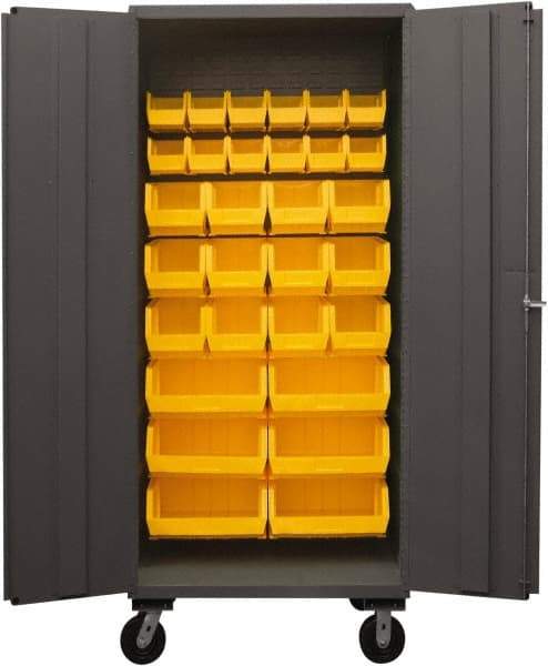 Durham - 30 Bin Mobile Storage Cabinet - Steel, 36" Wide x 24" Deep x 80" High, Yellow - Benchmark Tooling