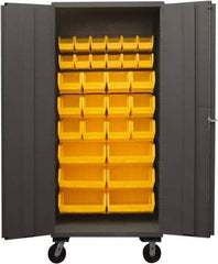 Durham - 30 Bin Mobile Storage Cabinet - Steel, 36" Wide x 24" Deep x 80" High, Yellow - Benchmark Tooling