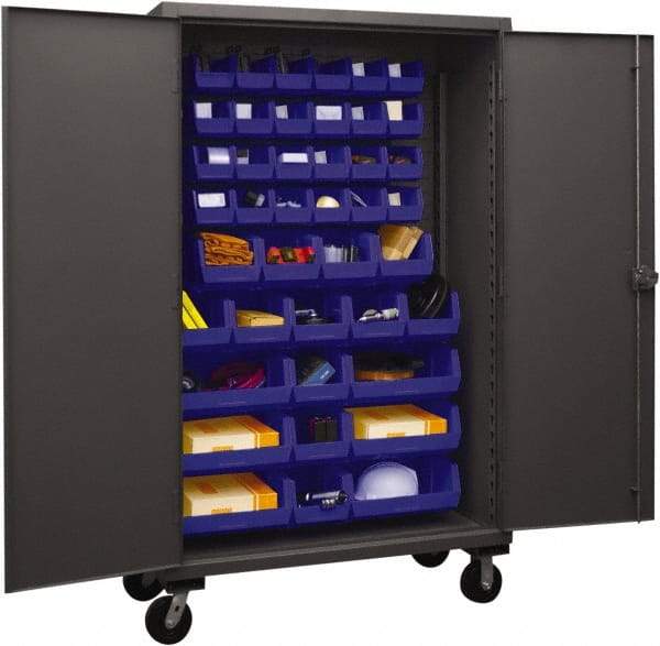 Durham - 42 Bin Mobile Storage Cabinet - Steel, 48" Wide x 24" Deep x 80" High, Blue - Benchmark Tooling