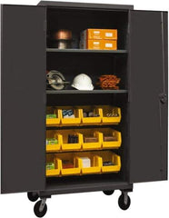 Durham - 2 Shelf 12 Bin Mobile Storage Cabinet - Steel, 36" Wide x 24" Deep x 80" High, Yellow - Benchmark Tooling