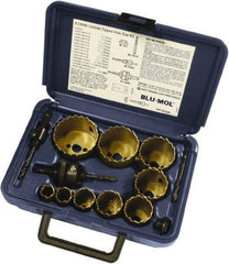 Disston - 9 Piece, 3/4" to 2-1/2" Saw Diam, Hole Saw Kit - Carbide-Tipped, Toothed Edge, Pilot Drill Model No. E0103107, Includes 9 Hole Saws - Benchmark Tooling