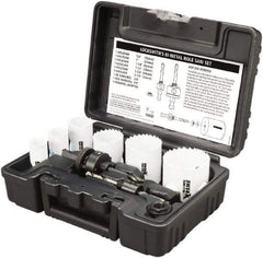 Disston - 9 Piece, 7/8" to 1-3/4" Saw Diam, Lockset Hole Saw Kit - Bi-Metal, Toothed Edge, Pilot Drill Model No. E0102457, Includes 6 Hole Saws - Benchmark Tooling