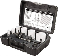 Disston - 9 Piece, 16mm to 51" Saw Diam, Electrician's Hole Saw Kit - Bi-Metal, Toothed Edge, Pilot Drill Model No. E0102457, Includes 6 Hole Saws - Benchmark Tooling