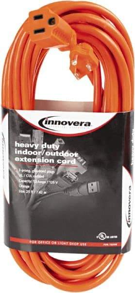 innovera - 25', 14/2 Gauge/Conductors, Orange Indoor & Outdoor Extension Cord - 1 Receptacle, 13 Amps, NEMA 5-15R - Benchmark Tooling