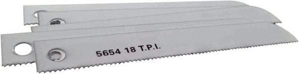 Disston - 4" Long x 1/2" Thick, Bi-Metal Reciprocating Saw Blade - Straight Profile, 18 TPI, Toothed Edge, Universal Shank - Benchmark Tooling