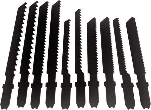 Disston - 7 Piece, 3" to 3-1/2" Long, 6 to 24 Teeth per Inch, Bi-Metal Jig Saw Blade Set - Toothed Edge, U-Shank - Benchmark Tooling