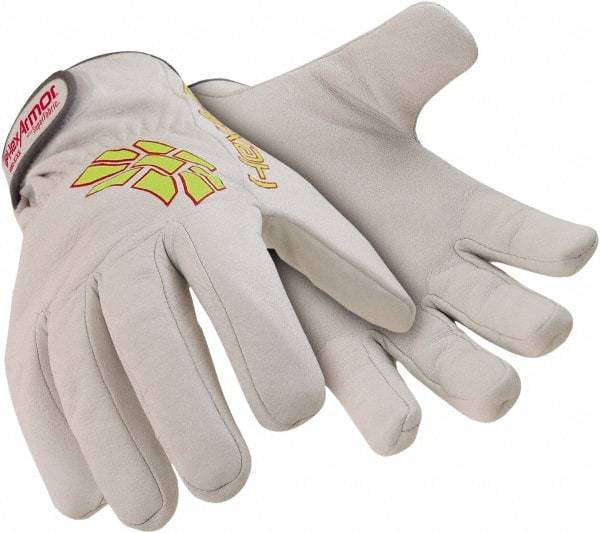 HexArmor - Size L (9), ANSI Cut Lvl A8, Puncture Lvl 4, Goatskin Leather Cut & Puncture Resistant Gloves - 9.5" Long, SuperFabric Lining, Hook & Loop Cuff, White/Hi-Vis Yellow, Paired - Benchmark Tooling