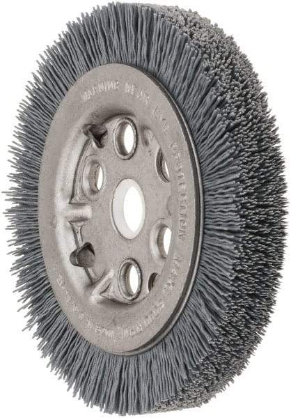 Weiler - 4-1/4" OD, 5/8" Arbor Hole, Crimped Nylon Wheel Brush - 3/4" Face Width, 5/8" Trim Length, 0.022" Filament Diam, 6,000 RPM - Benchmark Tooling