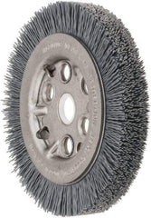 Weiler - 4-1/4" OD, 5/8" Arbor Hole, Crimped Nylon Wheel Brush - 3/4" Face Width, 5/8" Trim Length, 0.022" Filament Diam, 6,000 RPM - Benchmark Tooling