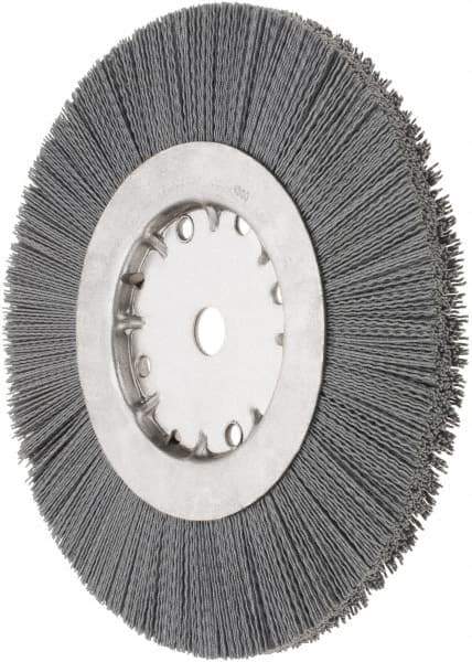 Weiler - 10" OD, 3/4" Arbor Hole, Crimped Nylon Wheel Brush - 1" Face Width, 2-1/2" Trim Length, 0.022" Filament Diam, 4,500 RPM - Benchmark Tooling