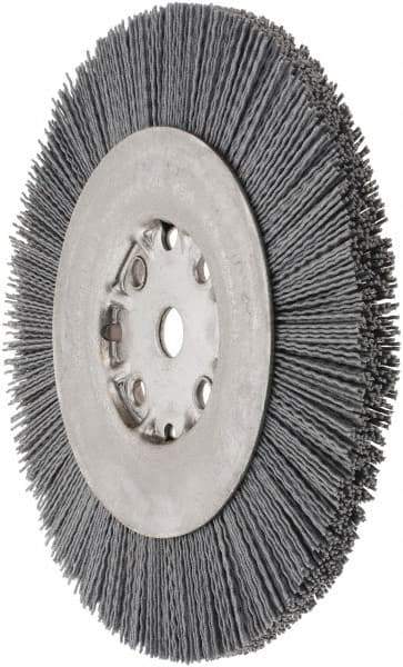 Weiler - 8" OD, 5/8" Arbor Hole, Crimped Nylon Wheel Brush - 7/8" Face Width, 1-1/2" Trim Length, 0.035" Filament Diam, 4,500 RPM - Benchmark Tooling