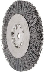 Weiler - 8" OD, 5/8" Arbor Hole, Crimped Nylon Wheel Brush - 7/8" Face Width, 1-1/2" Trim Length, 0.04" Filament Diam, 4,500 RPM - Benchmark Tooling