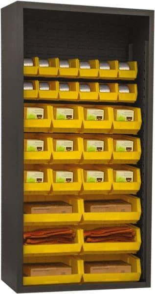 Durham - 30 Bin Enclosed Shelving - 36 Inch Overall Width x 18 Inch Overall Depth x 72 Inch Overall Height, Yellow Polyethylene Bins - Benchmark Tooling