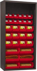 Durham - 30 Bin Enclosed Shelving - 36 Inch Overall Width x 18 Inch Overall Depth x 72 Inch Overall Height, Red Polyethylene Bins - Benchmark Tooling