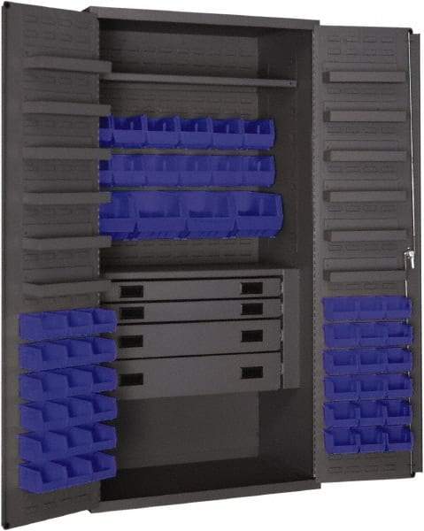 Durham - 2 Shelf 52 Bin Storage Cabinet - Steel, 36" Wide x 24" Deep x 72" High, Blue - Benchmark Tooling