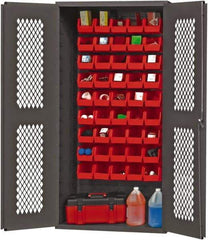 Durham - 45 Bin Storage Cabinet - Steel, 36" Wide x 18" Deep x 72" High, Red - Benchmark Tooling