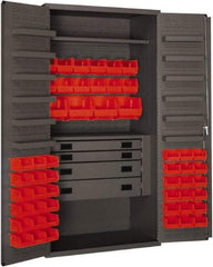 Durham - 2 Shelf 52 Bin Storage Cabinet - Steel, 36" Wide x 24" Deep x 72" High, Red - Benchmark Tooling