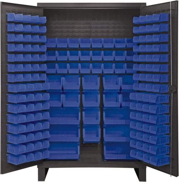 Durham - 162 Bin Storage Cabinet - Steel, 48" Wide x 24" Deep x 78" High, Blue - Benchmark Tooling