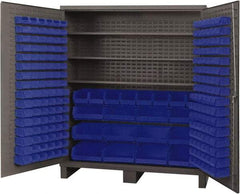 Durham - 3 Shelf 212 Bin Storage Cabinet - Steel, 72" Wide x 24" Deep x 84" High, Blue - Benchmark Tooling