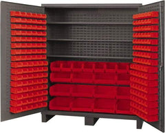 Durham - 3 Shelf 212 Bin Storage Cabinet - Steel, 72" Wide x 24" Deep x 84" High, Red - Benchmark Tooling