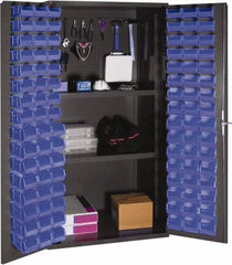 Durham - 2 Shelf 96 Bin Storage Cabinet - Steel, 36" Wide x 24" Deep x 72" High, Blue - Benchmark Tooling